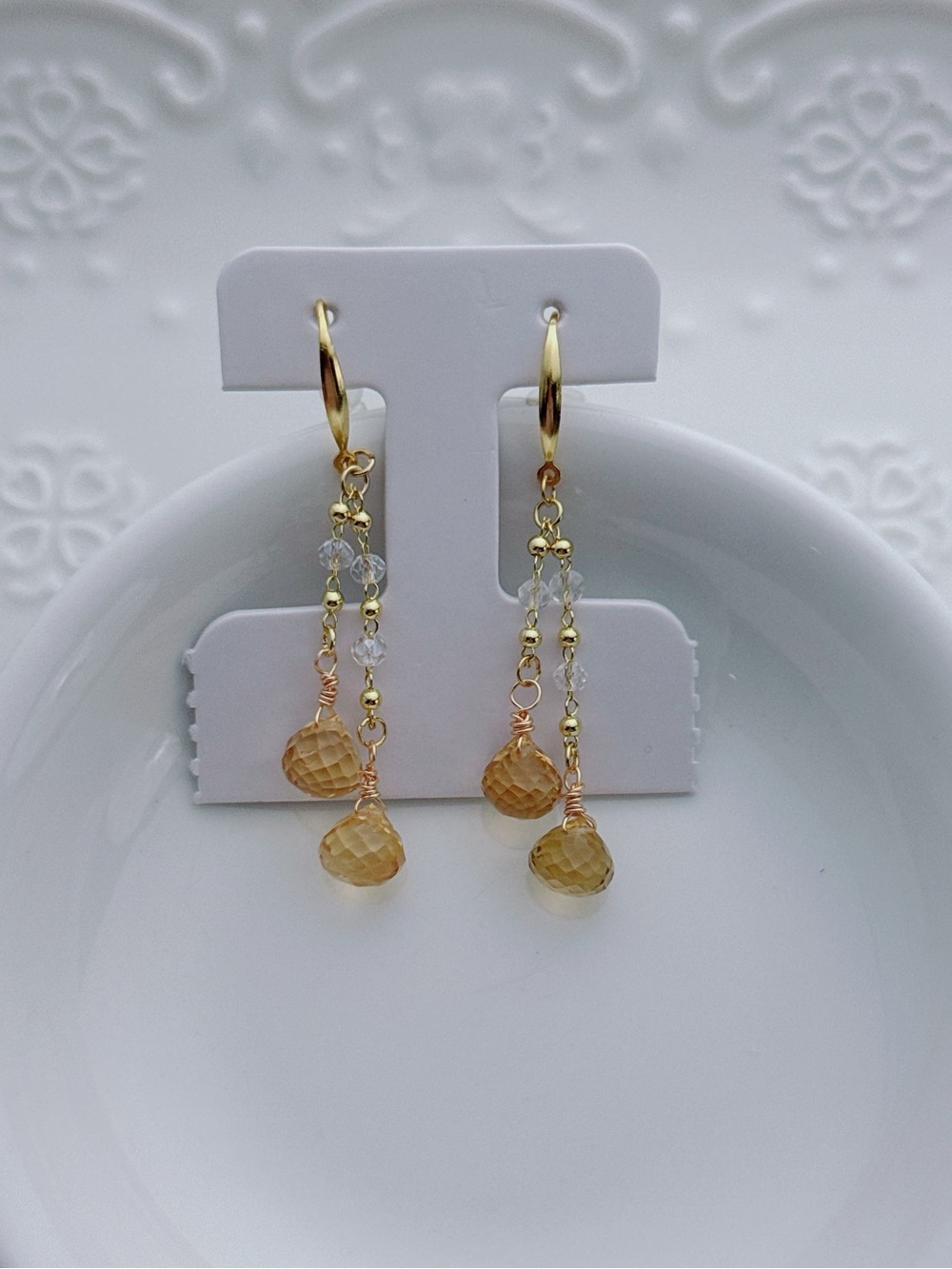 26E522 Handmade High Quality Faceted Citrine S925 Hooks Dangling Earring